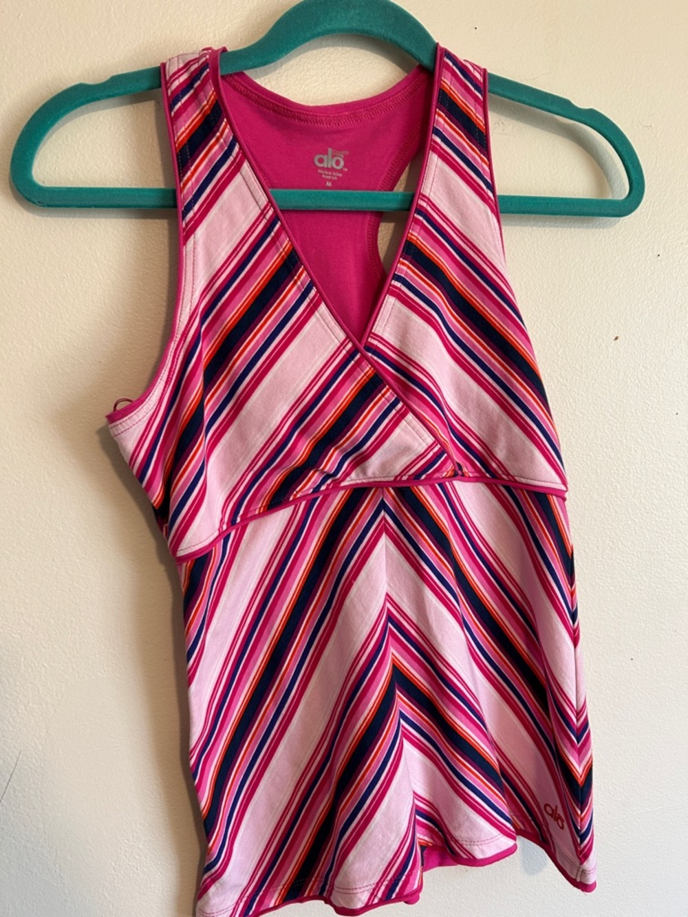 ALO Yoga Pink Multicolor Diagonal Stripe Tank Top